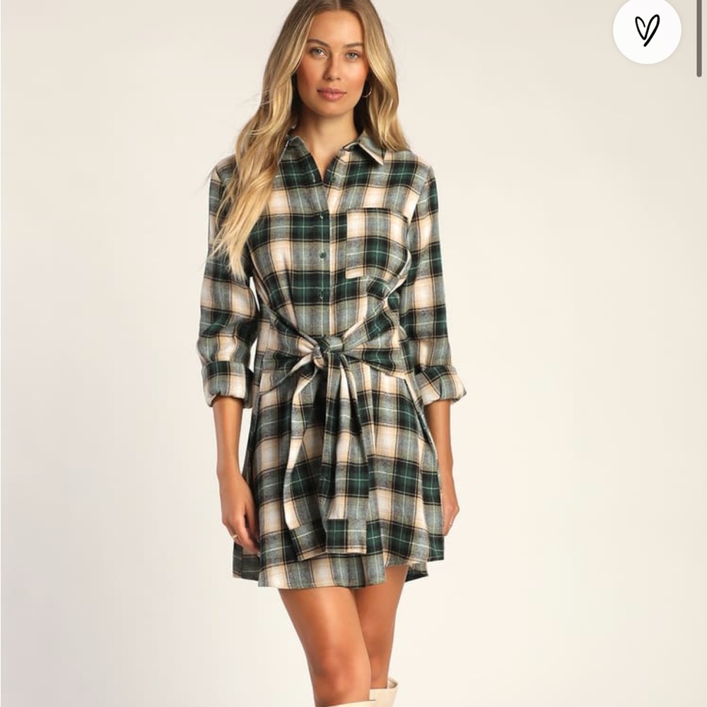 Green Plaid Tie-Front Mini Dress